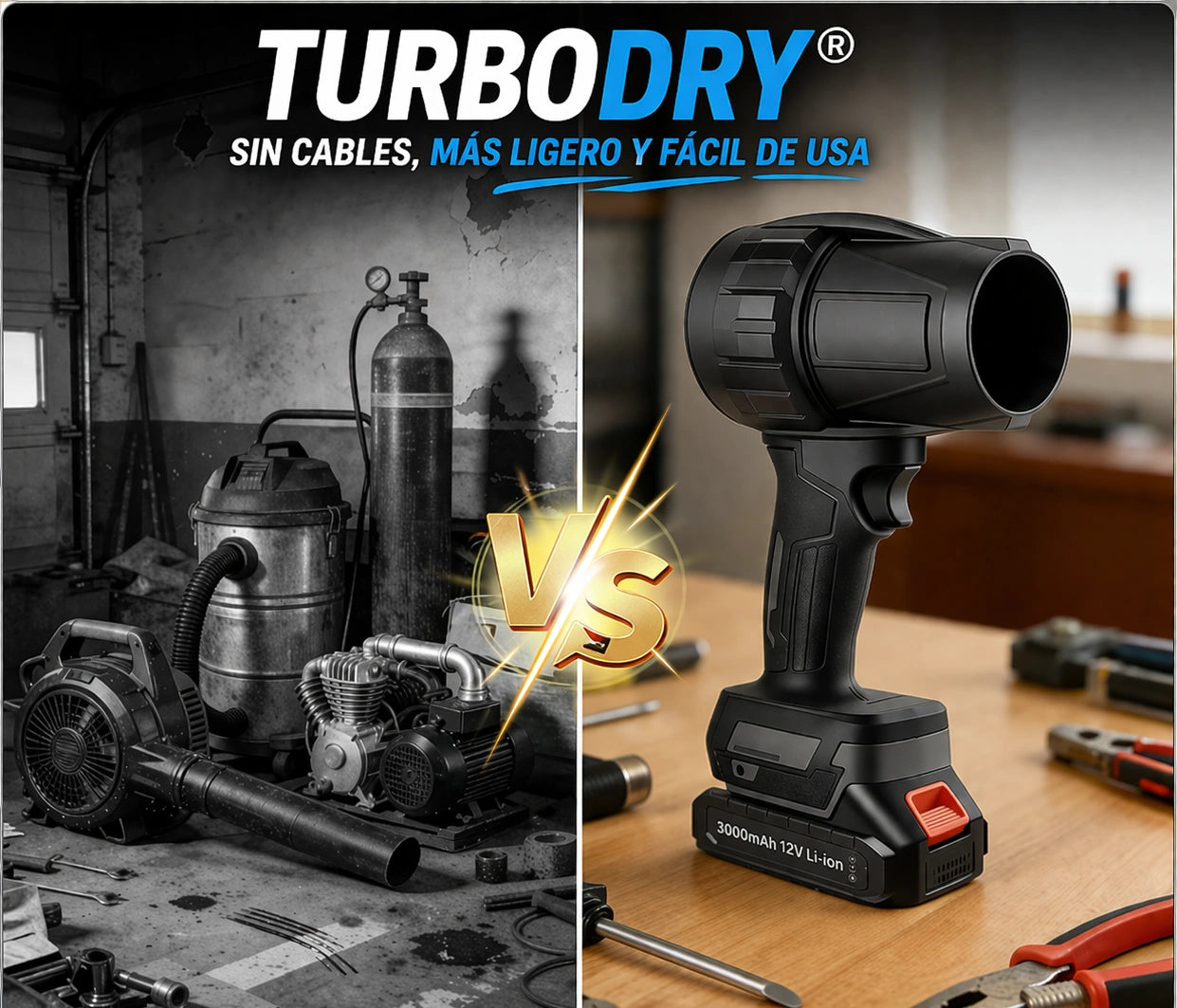 TURBODRY® SOPLADOR INALÁMBRICO (lleva gratis 2 baterías recargables y Estuché protector)  + ENVÍO GRATIS