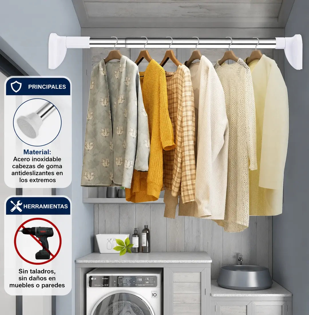 SmartRack™- Barra Extensible de acero inoxidable, estante sin taladrar